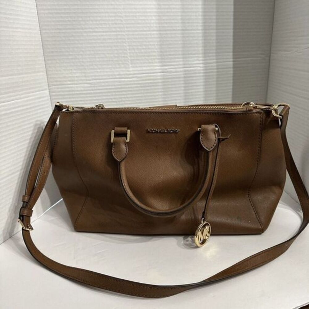 Michael Kors Jet Set Saffiano Leather Camel Brown Tote Shoulder Bag Purse